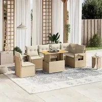 Set Divani da Giardino 7 pz con Cuscini Beige in Polyrattan 3271779