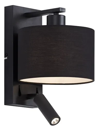 Applique da parete moderna nera rotonda con luce di lettura - Puglia