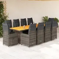 Set Bistr da Giardino 11 pz con Cuscini in Polyrattan Grigio 3277278