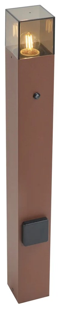 Lampada da esterno industriale color marrone ruggine con vetro fumé 70 cm con sensore crepuscolare IP44 - Denmark