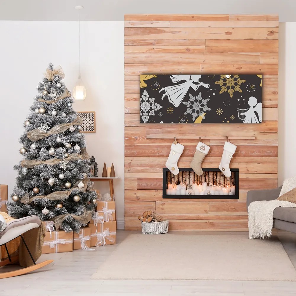 Quadro su tela Fiocchi di neve Angeli di Natale 140x70 cm