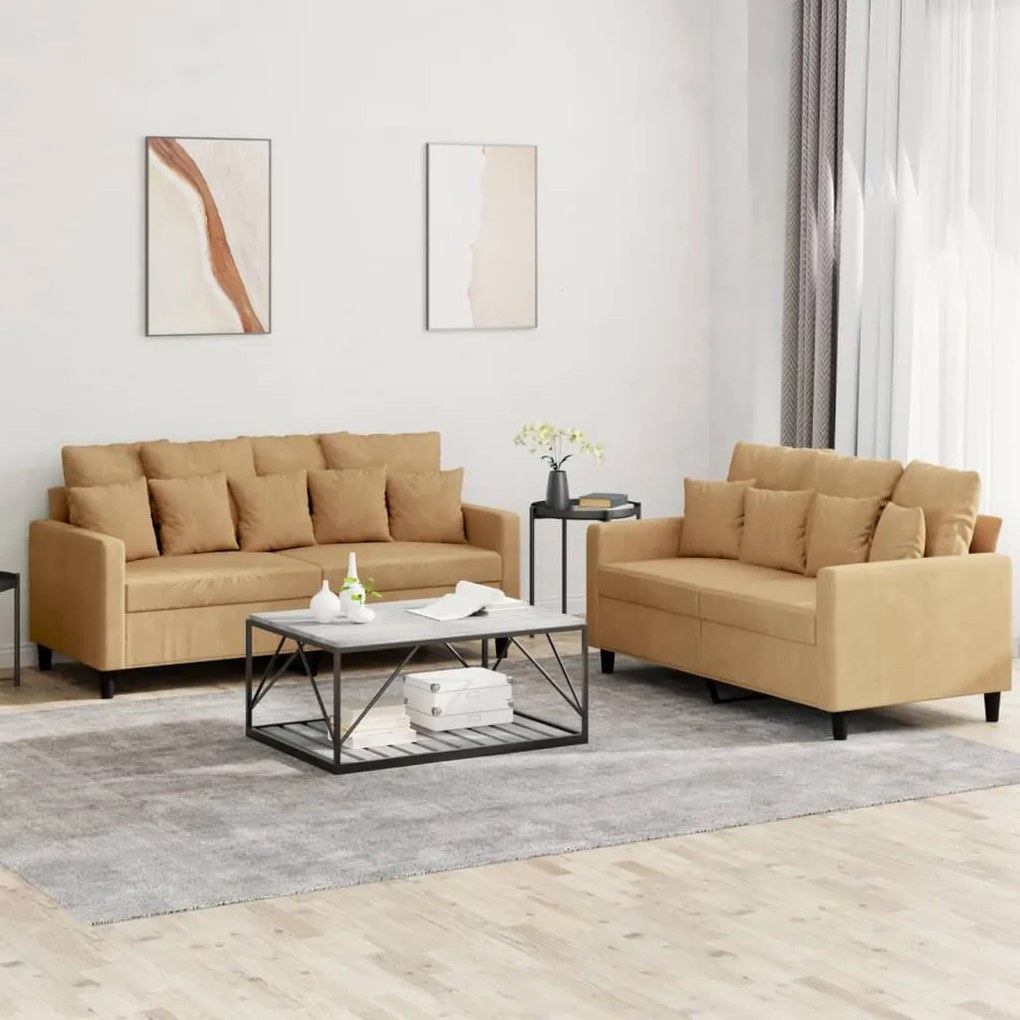Set Di Divani 2 Pz Con Cuscini Marrone İn Velluto /