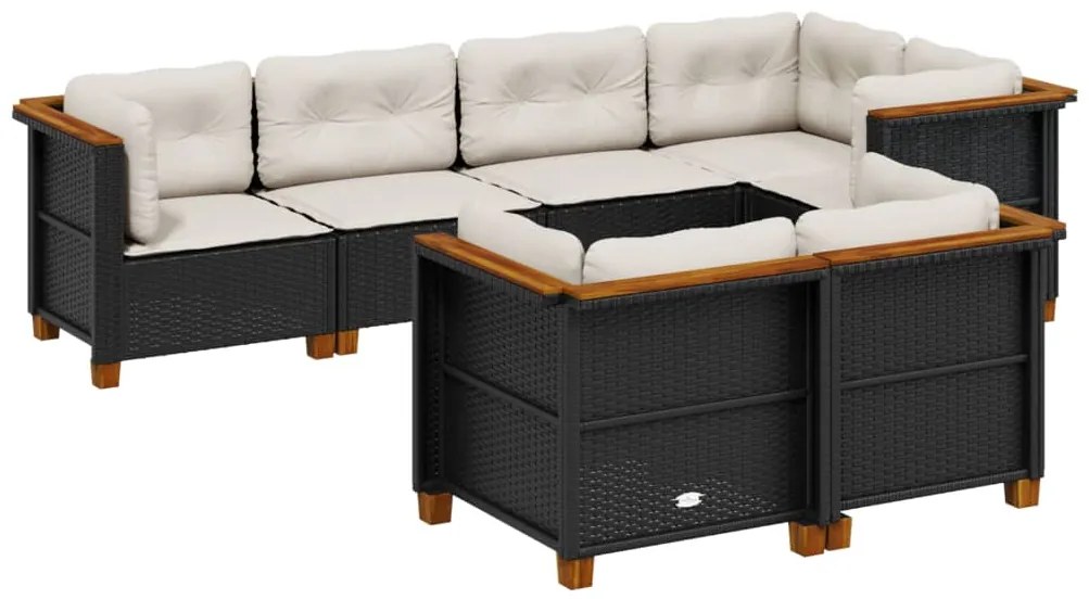 Set divani da giardino con cuscini 7pz nero polyrattan