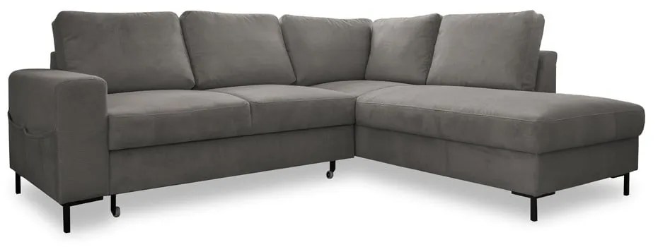 Divano letto in velluto a coste grigio (angolo destro) Lofty Lilly - Miuform