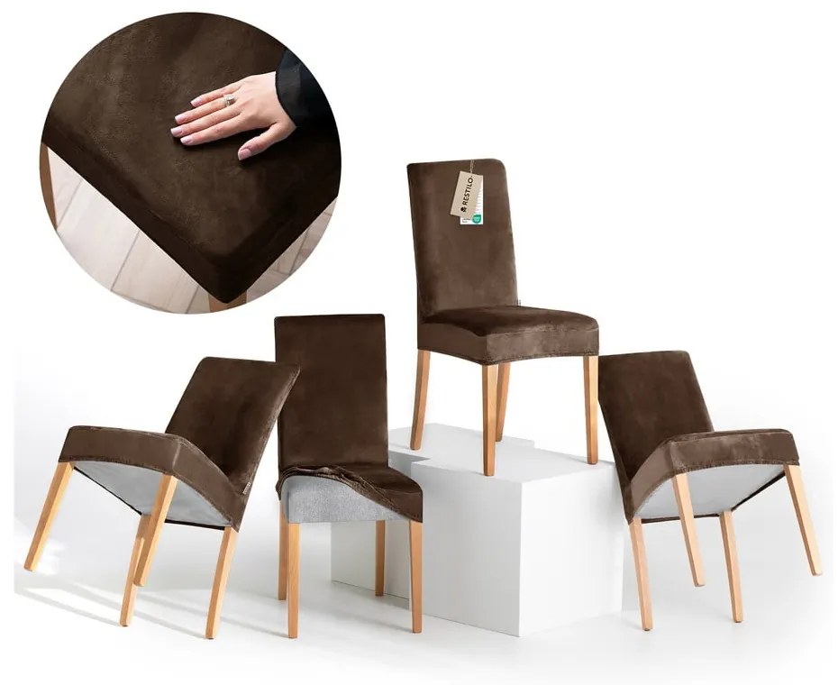 Set di coprisedia marroni con rivestimento elastico per sedie 4 pz 48 cm Sento – Restilo