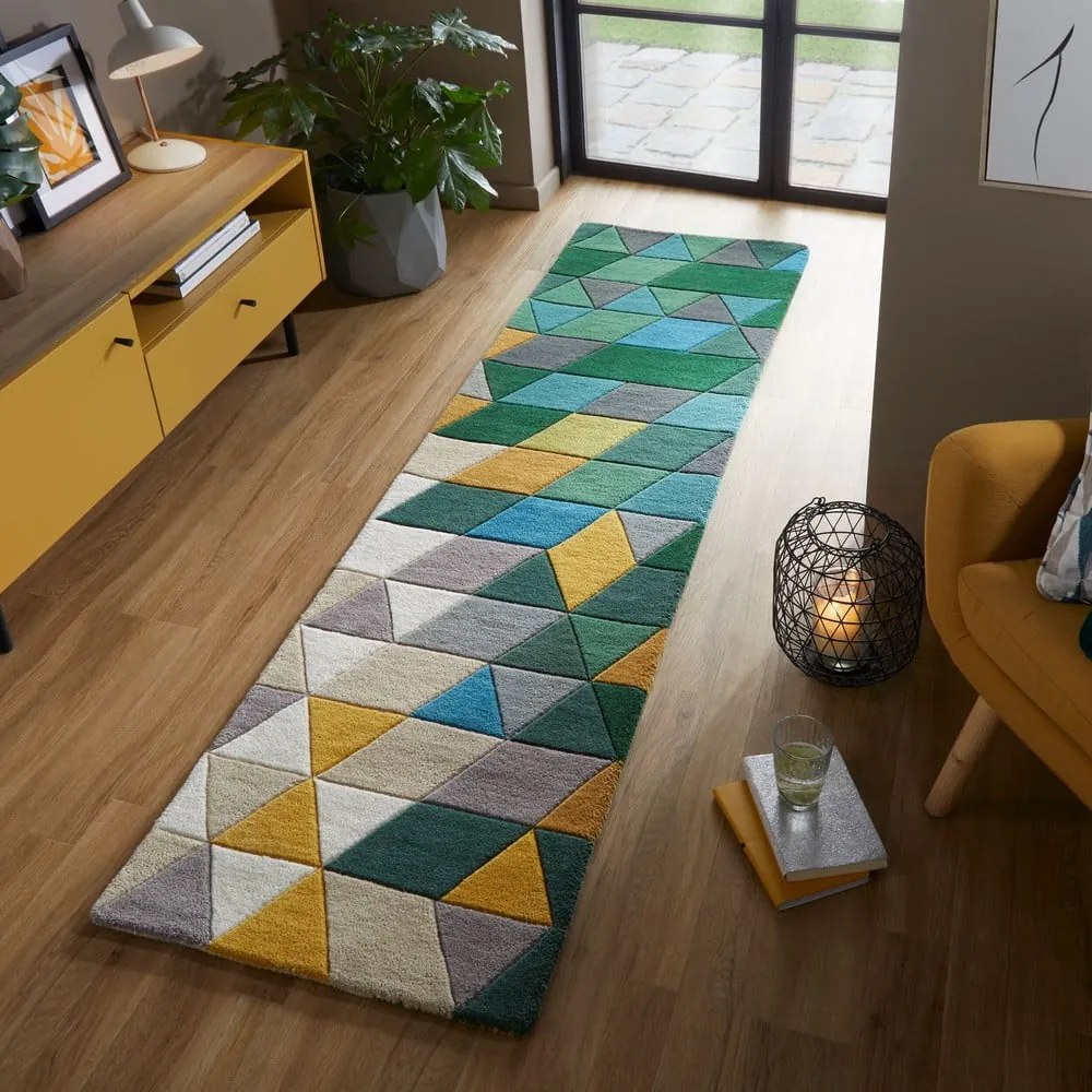 Tappeto in lana giallo/verde 60x230 cm Prism - Flair Rugs