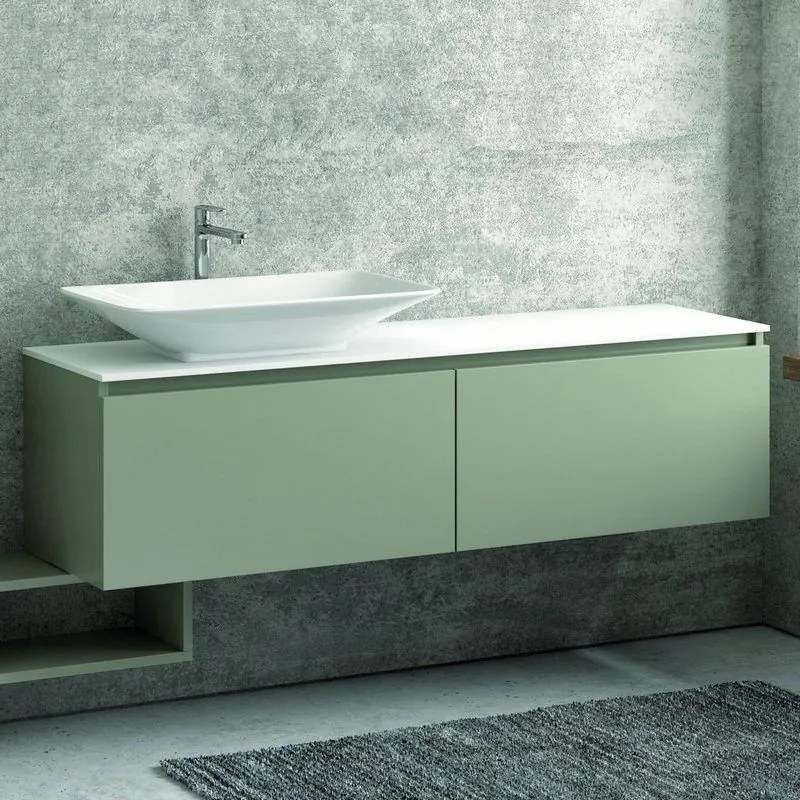 Kamalu - composizione bagno 155cm sospesa, composta da mobile, specchio, colonna e pensile sp-155a