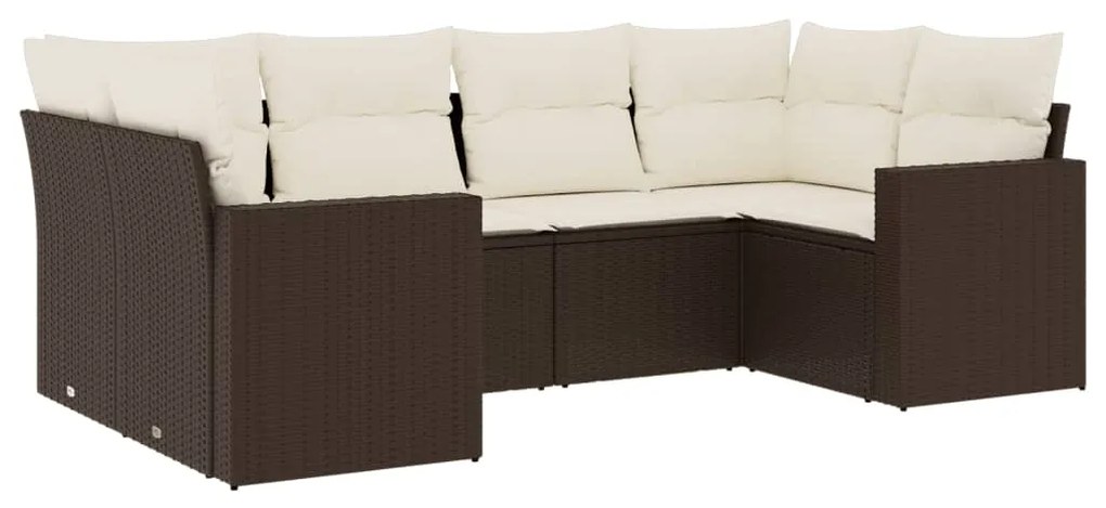 Set divano da giardino 6 pz con cuscini marrone in polyrattan