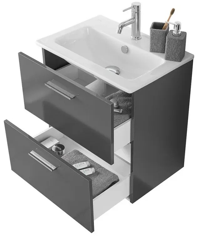 Mobile bagno sospeso 60 antracite lucido con lavabo e specchio Miami