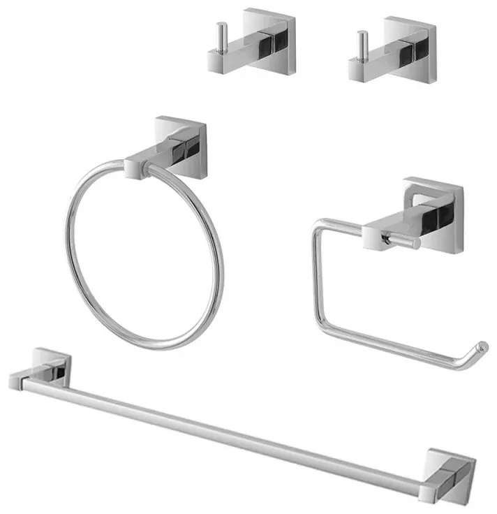 Set accessori a muro 5 pezzi in metallo cromato e viti incluse Rock
