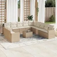 Set Divani da Giardino 12 pz con Cuscini Beige in Polyrattan 3219188