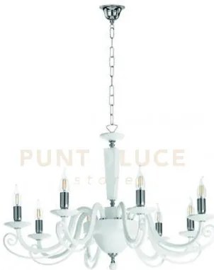 Lampadario cherubini 8 luci bianco e cromo attacco e14 d.90cm