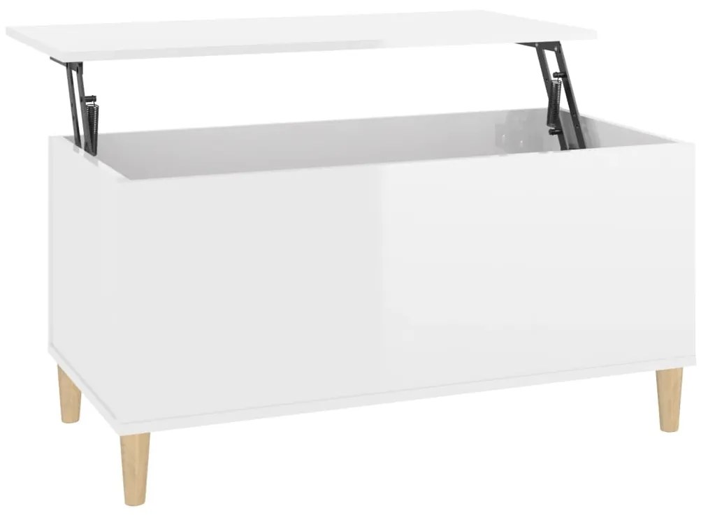 Tavolino salotto bianco lucido 90x44,5x45 cm legno multistrato