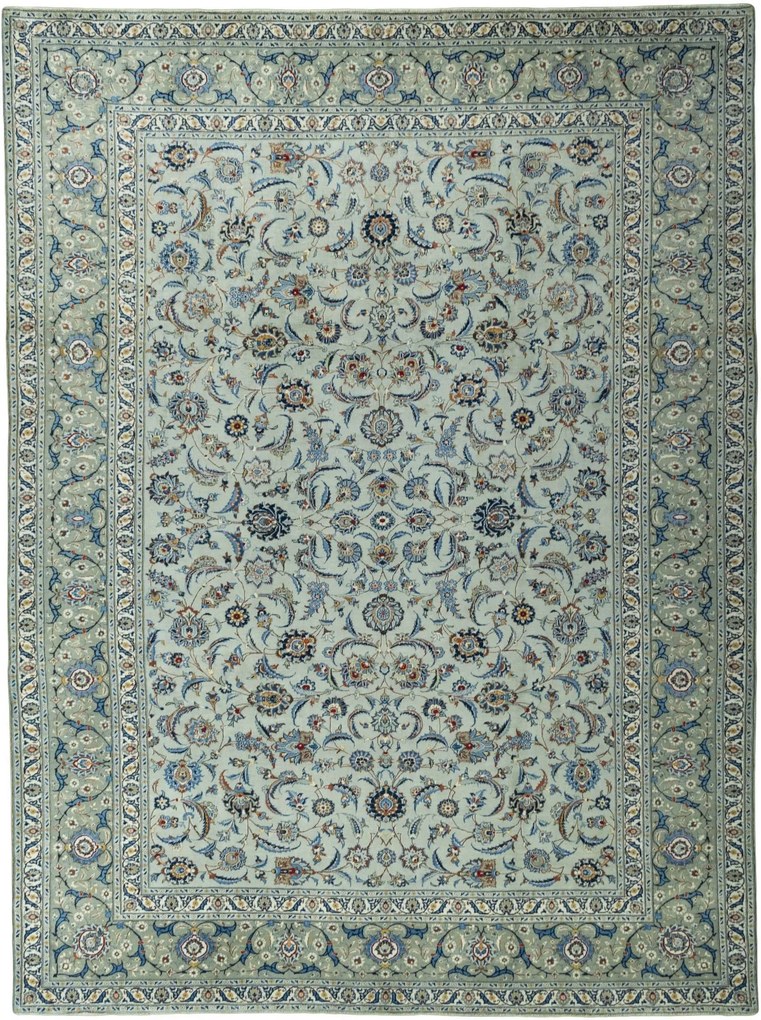Kashan Tappeto 300 x 400 Blu (Iran) Annodato A Mano