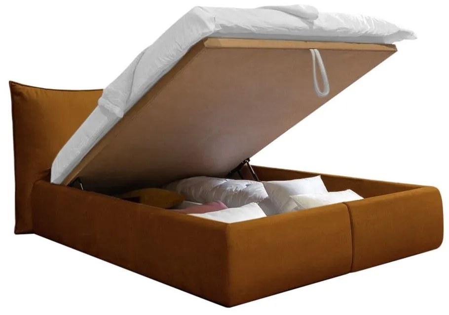 Letto matrimoniale imbottito giallo con contenitore con griglia 160x200 cm Jade - Bobochic Paris