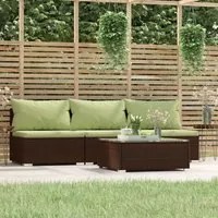 Set Mobili da Giardino 4 pz con Cuscini in Polyrattan Marrone 317562