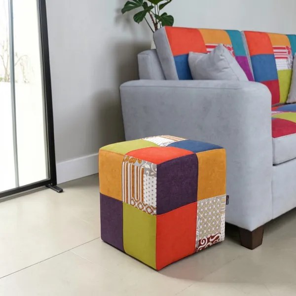 Pouf Quadrato 41x41xh48 cm in Tessuto antimacchia Patchwork