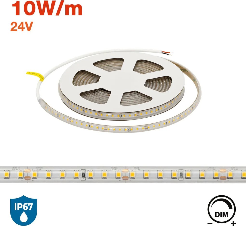 Striscia LED 24V 10W/m Alta Efficienza Professionale - IP67 - 5 metri