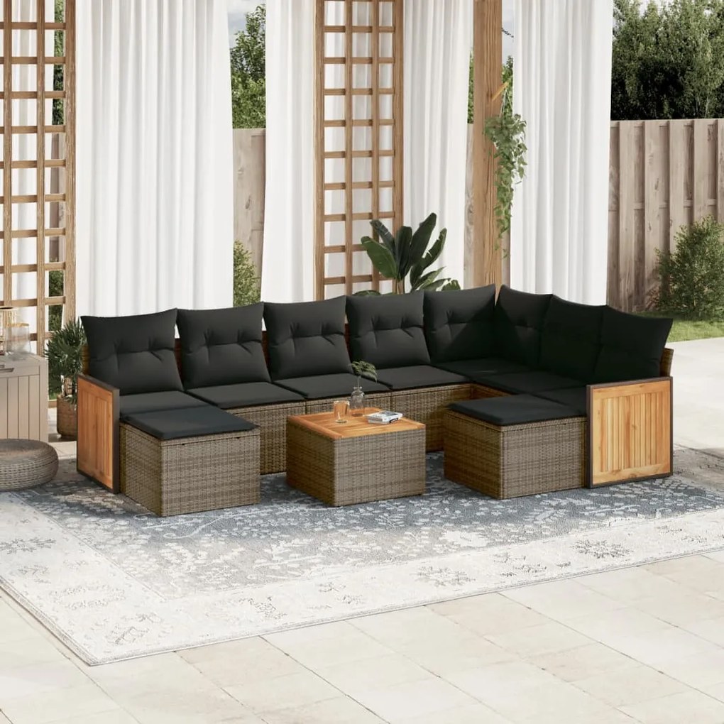 Set divano da giardino 10 pz con cuscini grigio in polyrattan