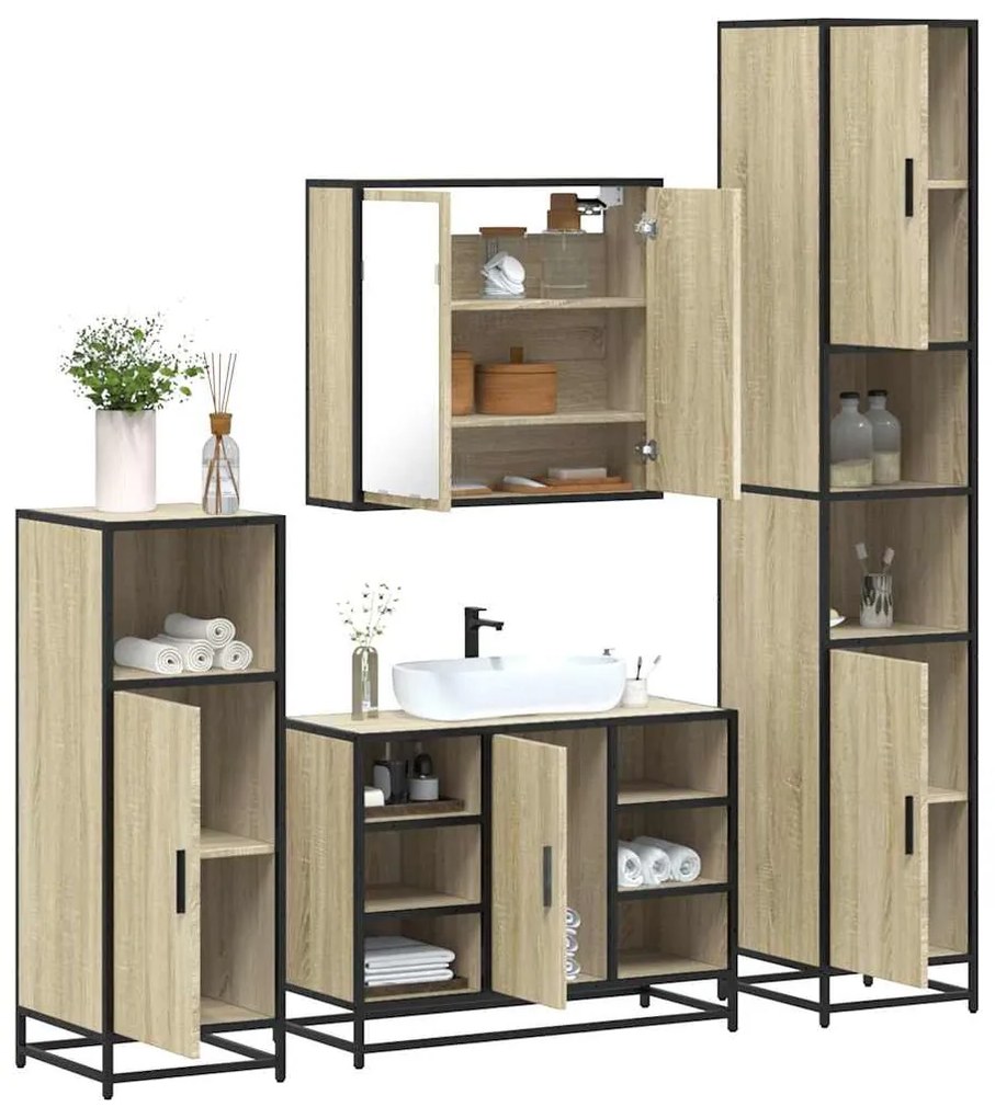 Set Mobili Da Bagno 4 Pz Rovere Sonoma İn Legno Multistrato /