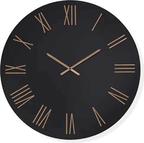 Orologio rotondo D60 cm ROWAN in cristallo laccato Nero e numeri Rame