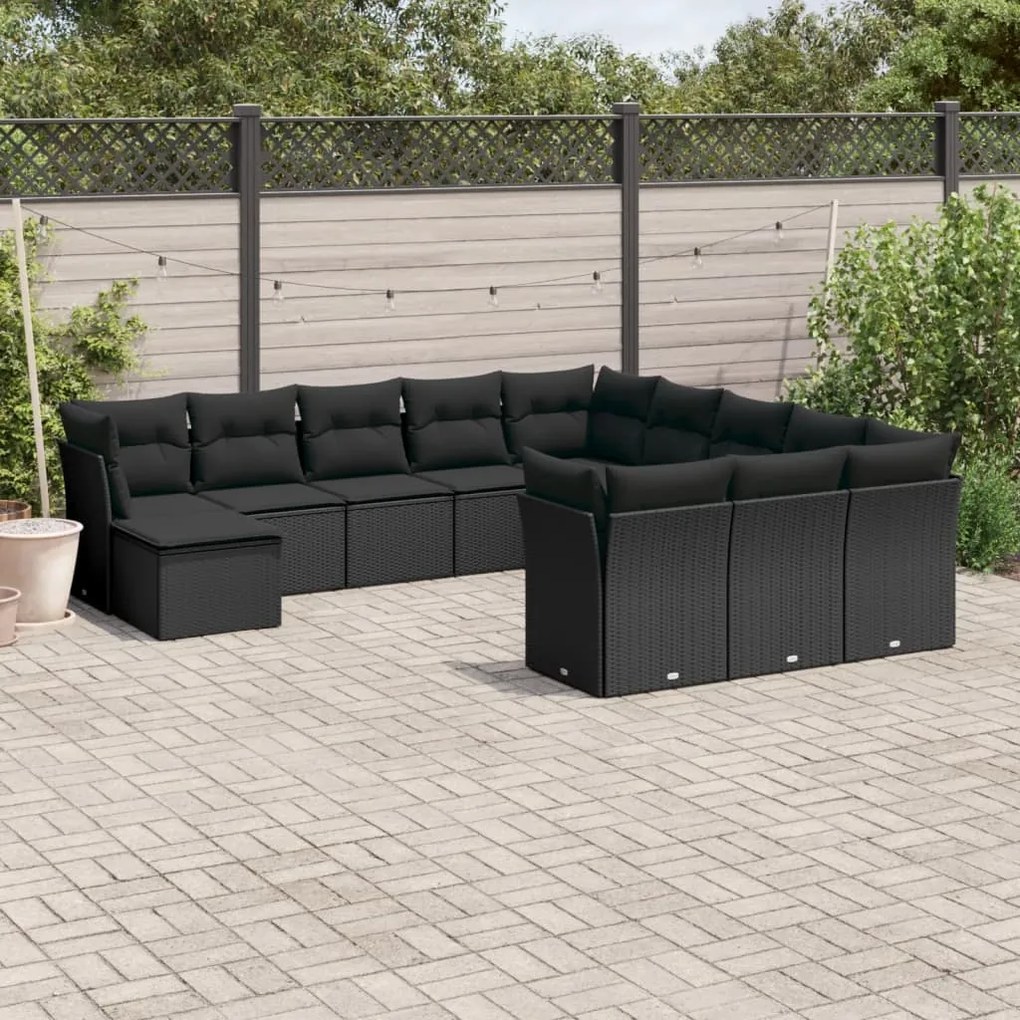 Set divani da giardino 12 pz con cuscini nero in polyrattan