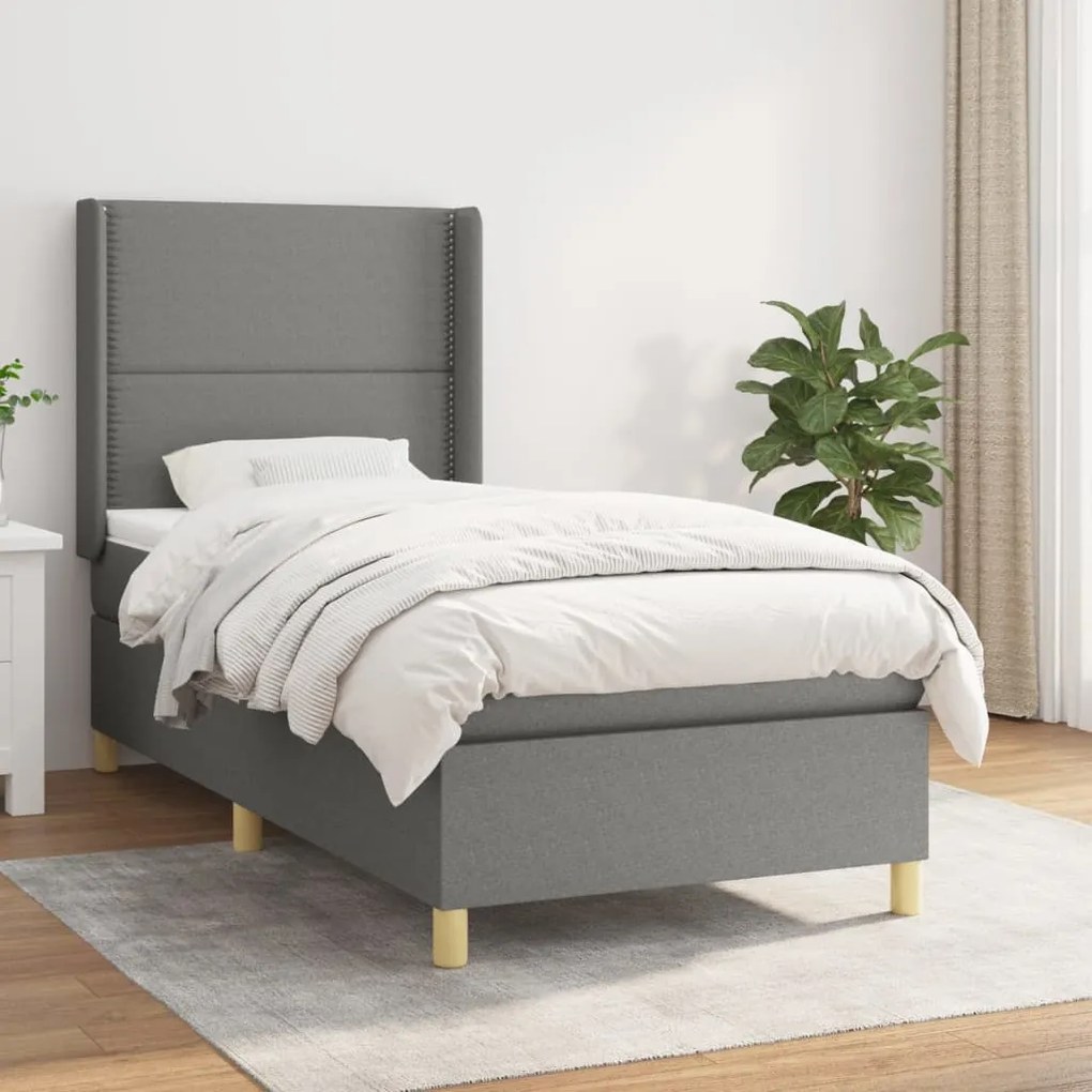 Giroletto A Molle Con Materasso Grigio Scuro 90x200 Cm Tessuto /