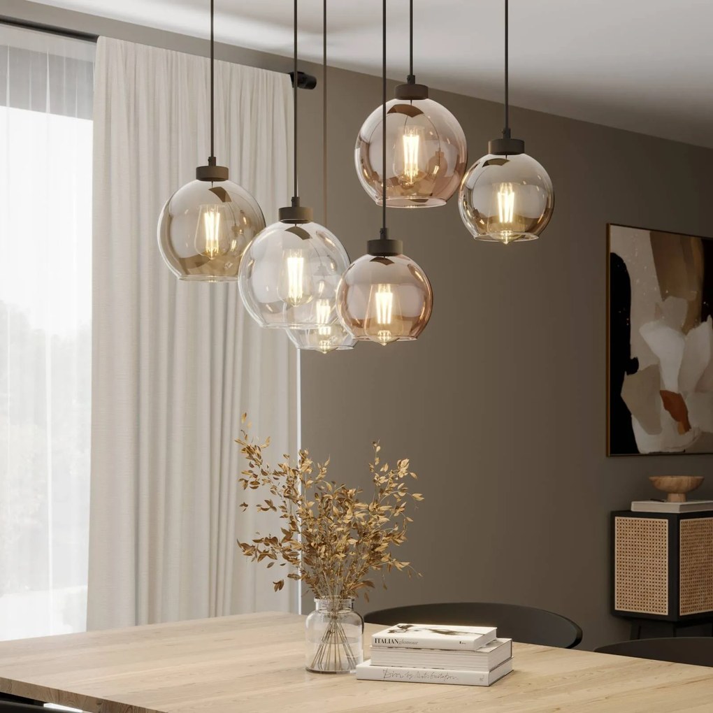 Euluna Sospensione Cubus 6 luci trasparente/miele/marrone