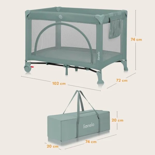 Lionelo - Lettino da viaggio LAURA Verde Salvia