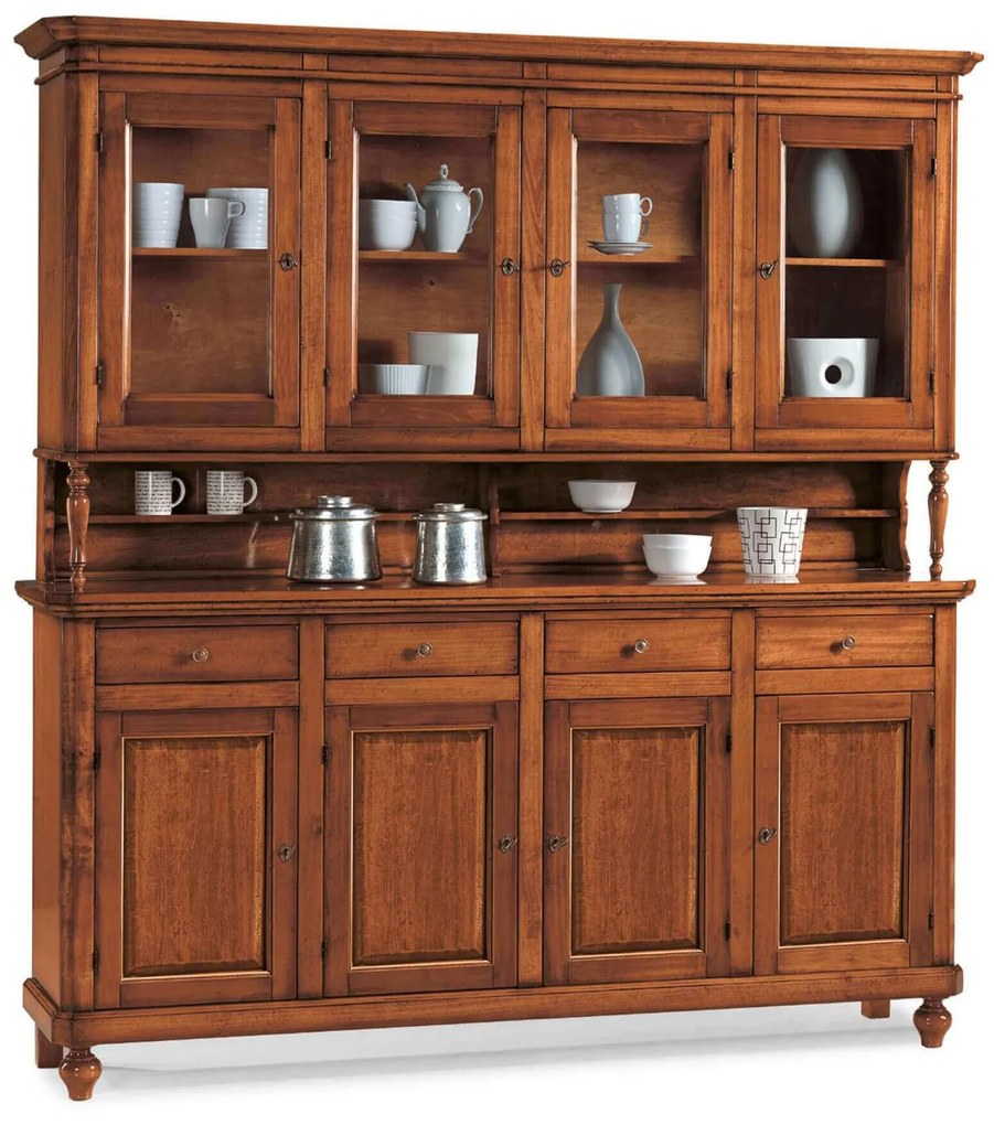 CHELSEY - credenza con vetrina in legno massello cm 196 x 43 x 218 h