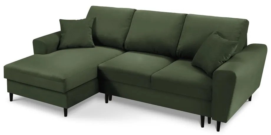 Divano letto in velluto a coste verde, angolo sinistro Moghan - Micadoni Home