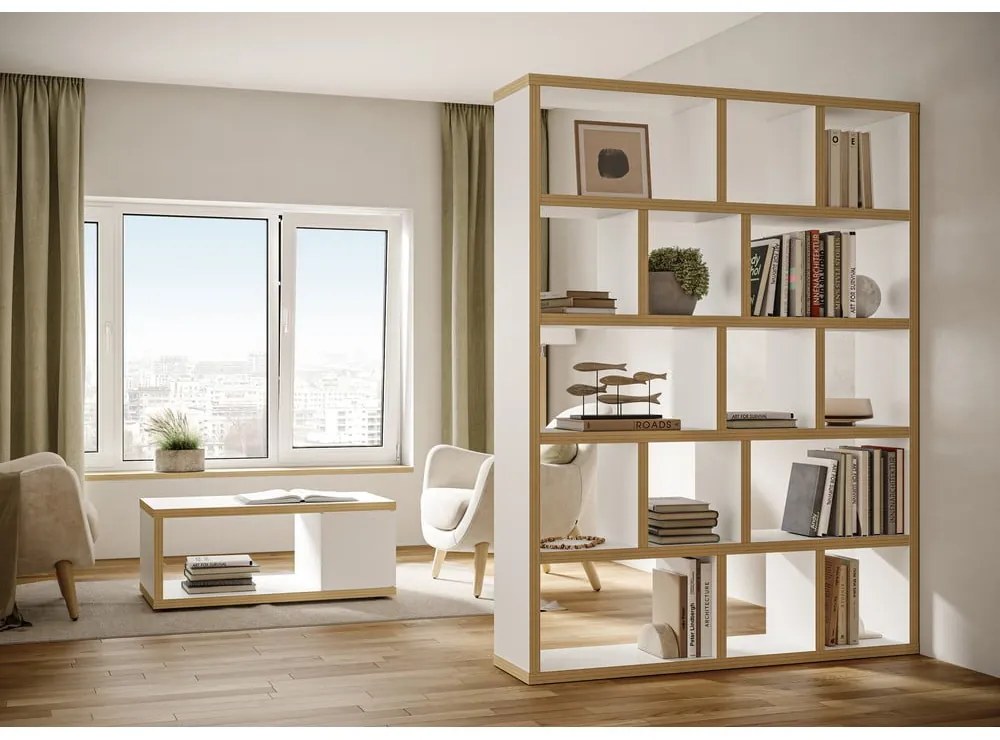 Libreria bianca con bordo in legno 150x198 cm Berlin - TemaHome