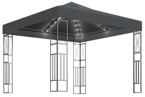 Gazebo con Stringa di Luci LED 3x3 m in Tessuto Antracite