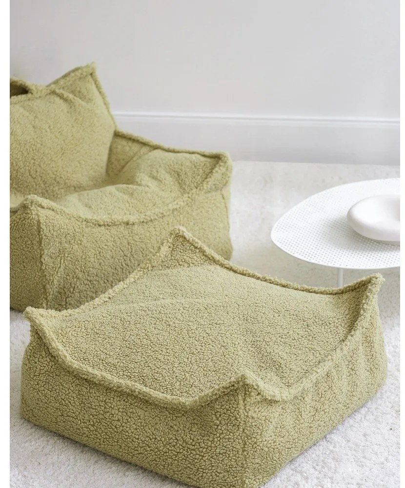 Pouf a sacco per bambini verde con rivestimento in bouclé Chair – Wigiwama