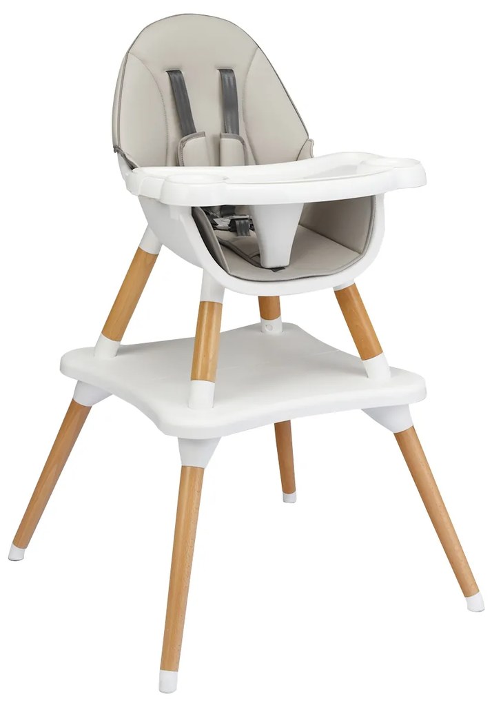 Costway Seggiolone 4 in 1 con cintura di sicurezza a 5 punti, Vassoio smontabile e regolabile in 4 posizioni e cuscino in PU, Grigio