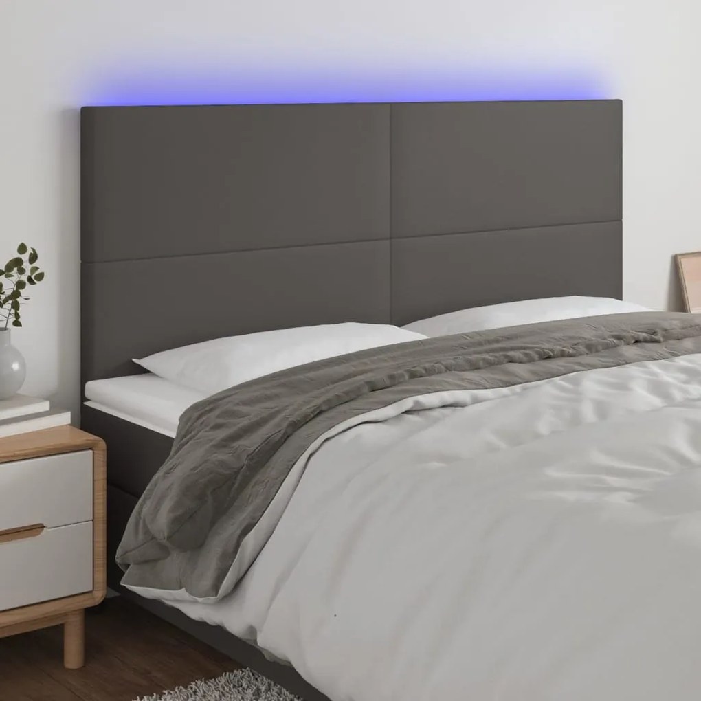 Testiera A Led Grigio 180x5x118/128cm İn Similpelle /