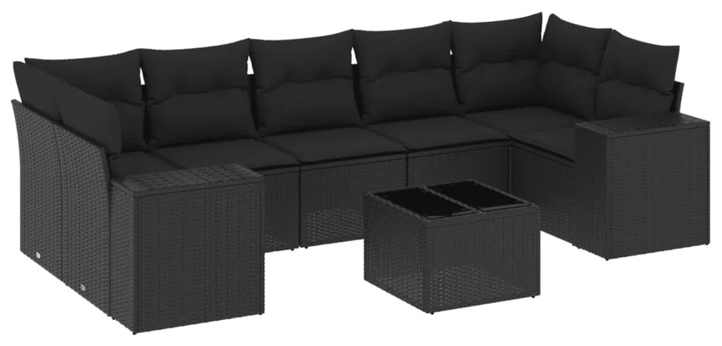 Set divani da giardino con cuscini 8 pz nero in polyrattan