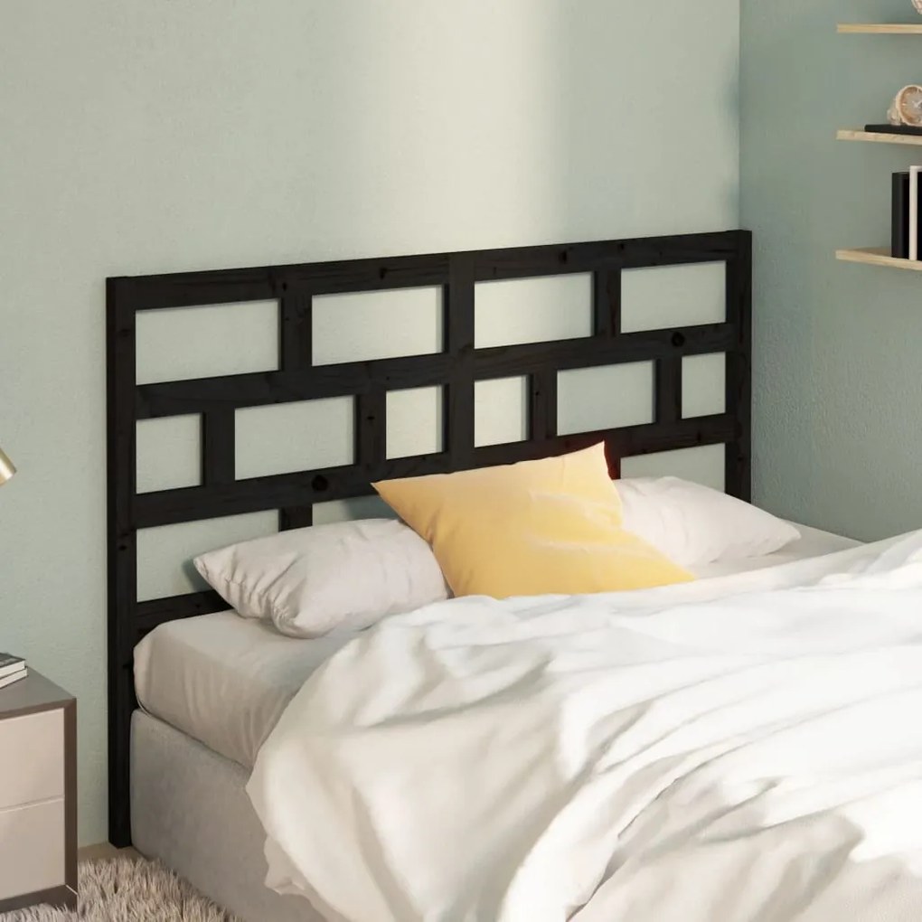 Testiera Per Letto Nera 126x4x100 Cm İn Legno Massello Di Pino /