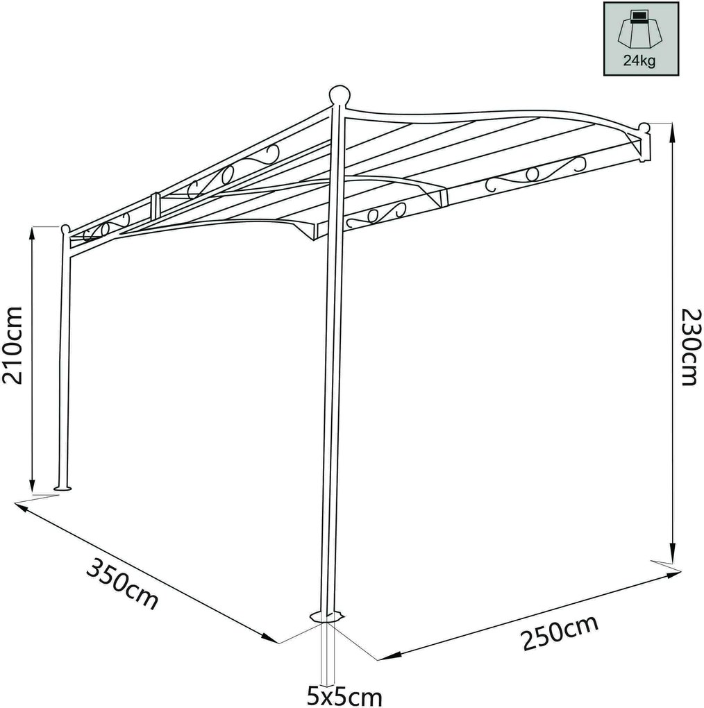 PEGASUS - pergola onda da giardino addossata in acciaio 3,5 x 2,5 m