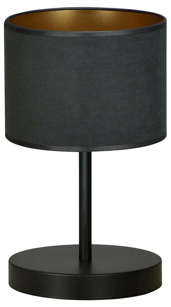 Lampada Da Tavolo 1 Luce Ganesha In Acciaio Nero E Paralume In Tessuto Nero