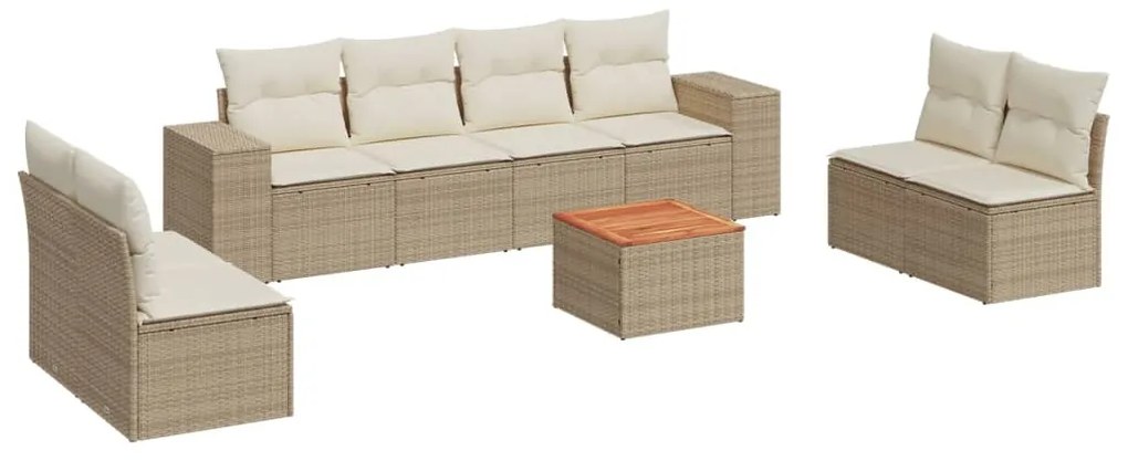 Set divano da giardino 9 pz con cuscini beige in polyrattan