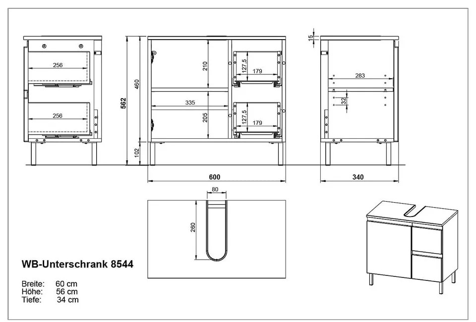Mobile sotto lavello grigio scuro in rovere 60x56 cm Salinas - Germania