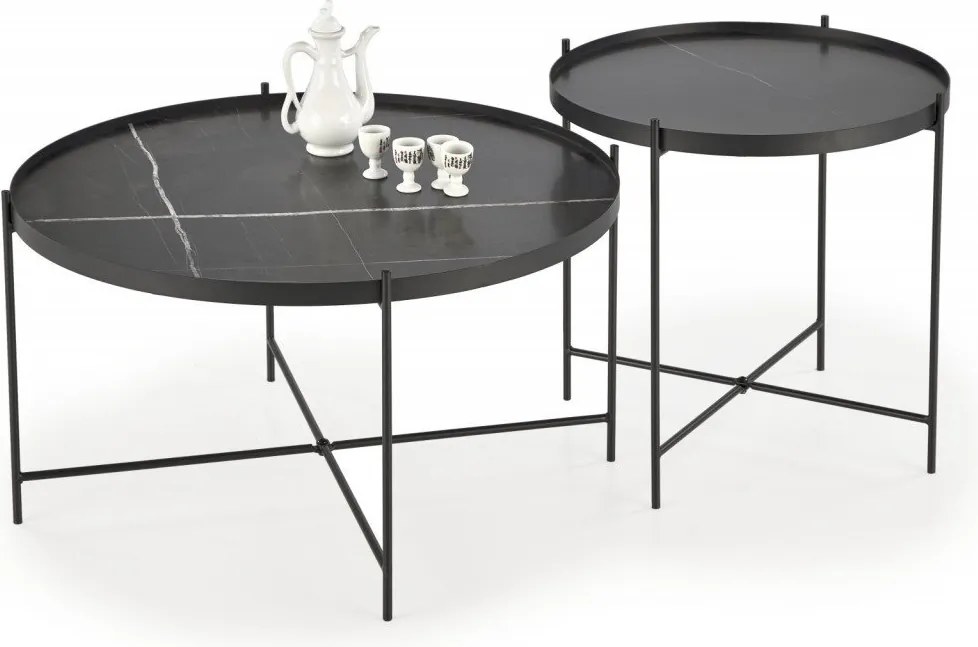 Set di 2 Tavolini da caffè Julieta effetto marmo nero/nero