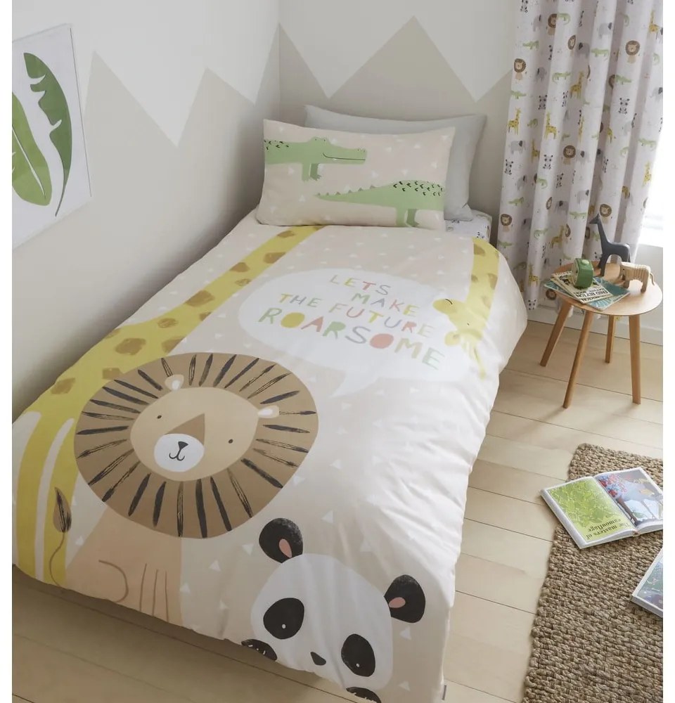 Set copripiumino e federa da bambini marrone chiaro per culla 120x150 cm Roarsome Animals – Catherine Lansfield
