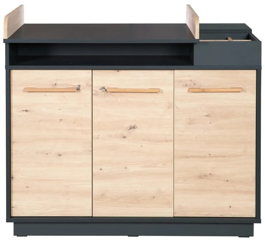 Cassettiera bassa per bambini in rovere con fasciatoio in colore antracite-naturale 118x103 cm Lenn - Roba
