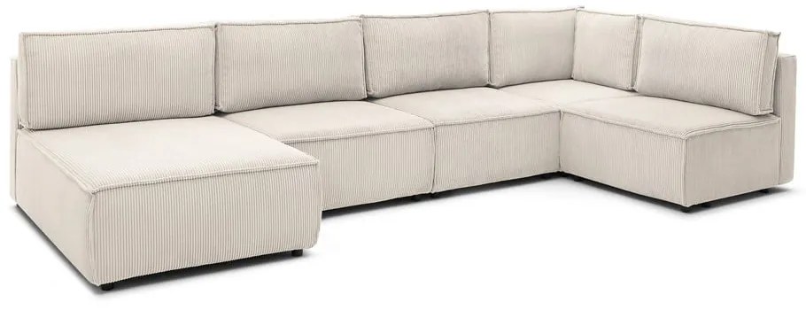 Divano a U angolare in velluto a coste variabile crema Nihad modular - Bobochic Paris