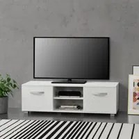 Mobile Porta TV con 2 Armadi e 2 Ripiani con Passaggio Cavi 120 x 40 x 38 cm Supporto TV Tavolino Consolle - Bianco