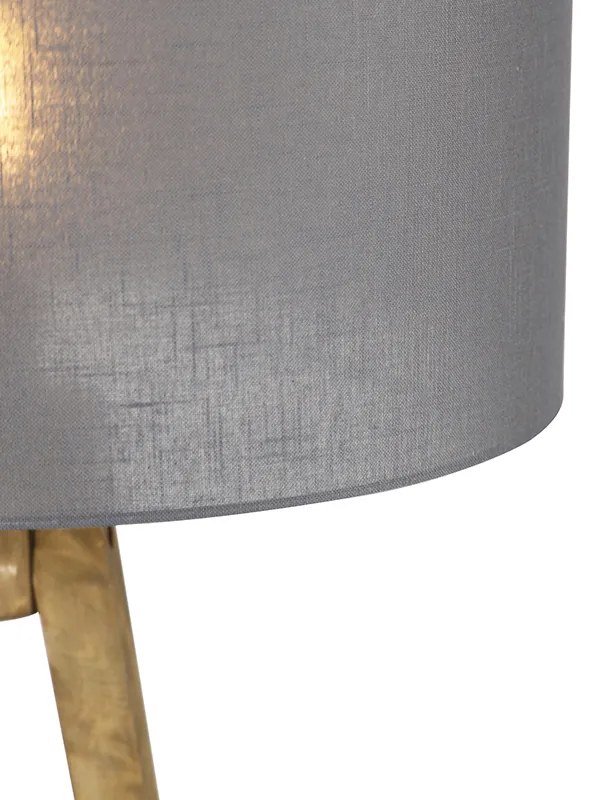 Lampada da terra a treppiede rustica in legno vintage con paralume grigio scuro 50 cm - Tripod Classic