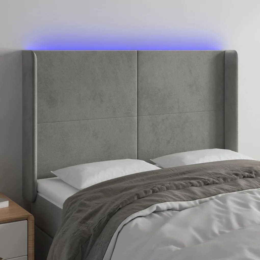 Testiera A Led Grigio Chiaro 147x16x118/128 Cm İn Velluto /