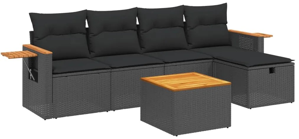 Set divano da giardino 6 pz con cuscini nero in polyrattan